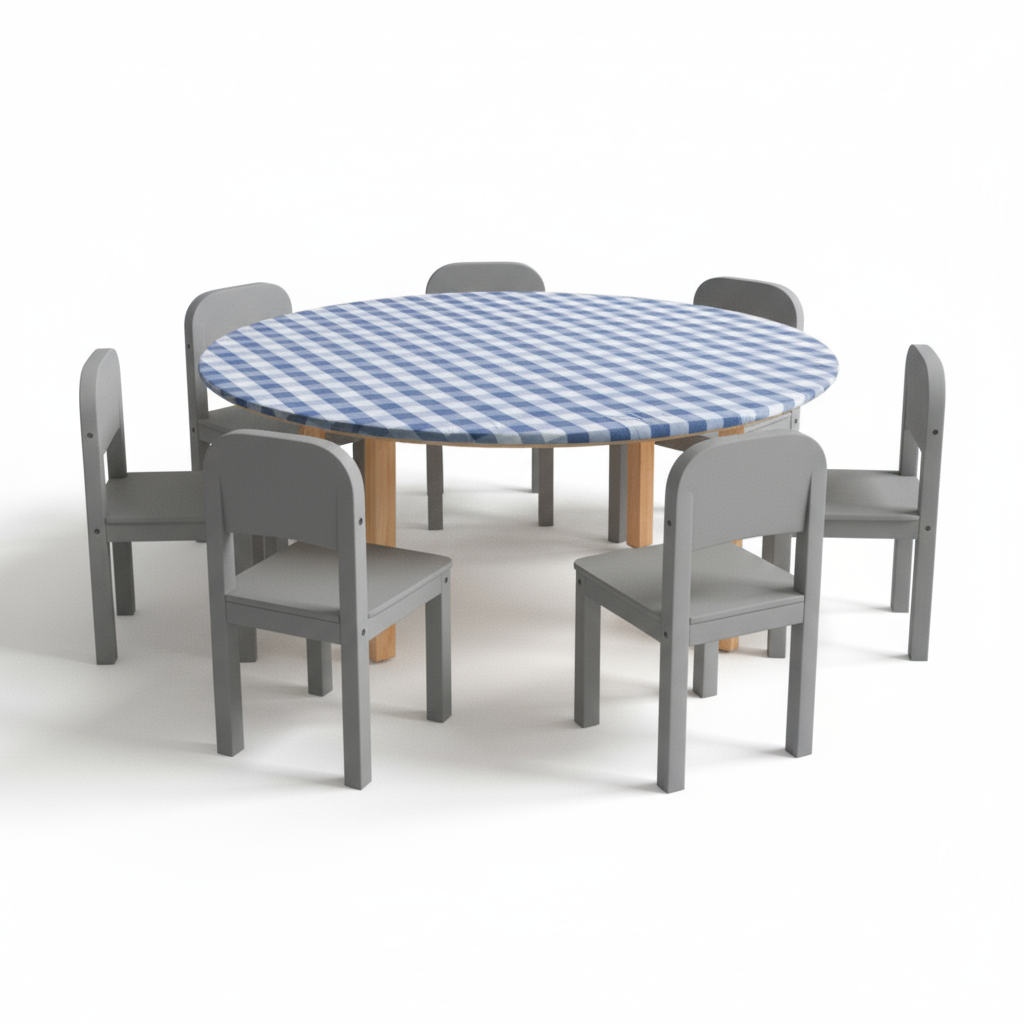 TABLECLOTH BLUE GINGHAM 120CM ROUND – additional view 3