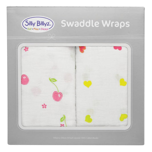 MUSLIN SWADDLE WRAP 2PK CHERRY DELIGHT